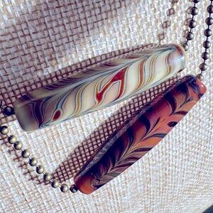 Two Glass Bead Pendant Necklaces with‎ Brass Ball Chains